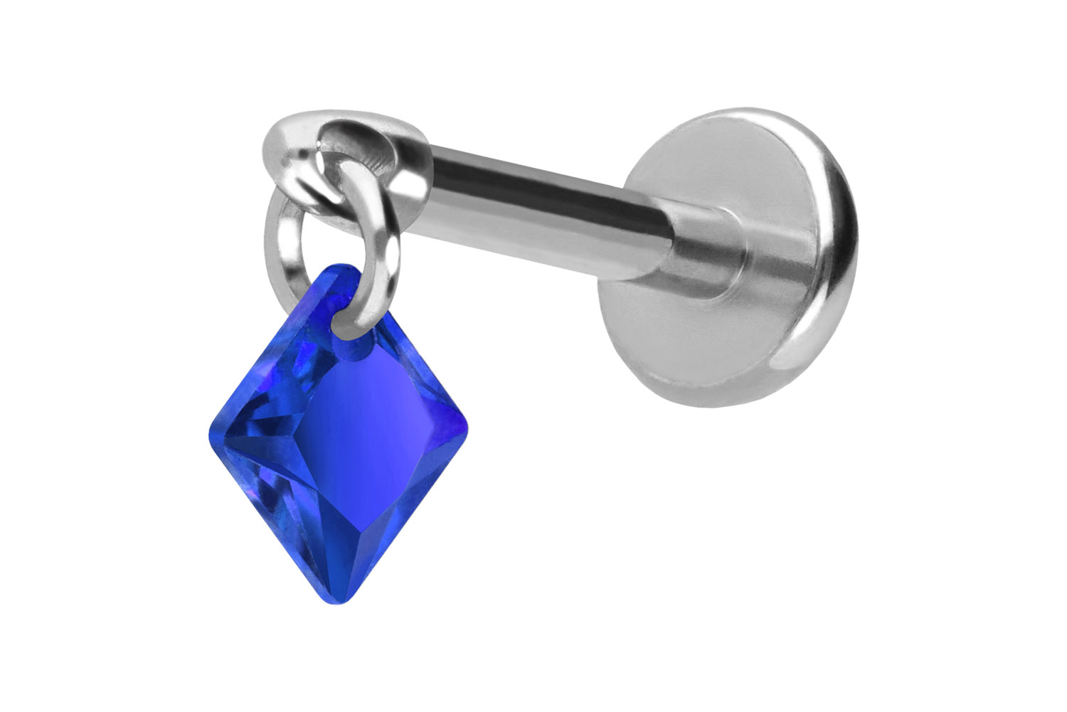 Titan Labret Piercing mit Push Fit KRISTALLQUADRAT